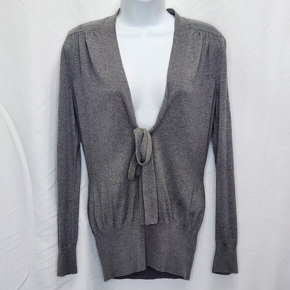 Y2K Banana Republic Tie Front Sweater Womens Medium M Gray Layering Soft VV13X - Picture 1 of 6